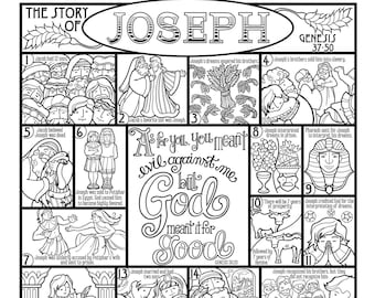 The Story of Joseph coloring page in three sizes: 8.5X11, 8X10, 6X8 for Bible journaling tip-in