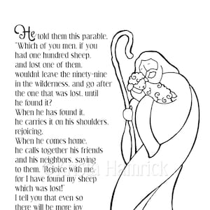 Parable of the Lost Sheep/ Luke 15 coloring page in two sizes_ 8.5X11, Bible journaling tip-in 6X8