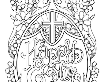 Happy Easter Egg coloring page in two sizes 8.5X11 and 5X7 for card making