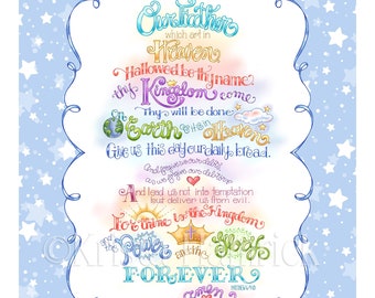FABRIC PANEL The Lord's Prayer cotton quilt fabric panel  Overall fabric size 36X42 **Please Read Shipping Details Below**