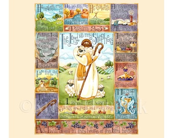 FABRIC PANEL Psalm 23 cotton quilt fabric panel Overall fabric size 36X42 **Please Read Shipping Details Below**