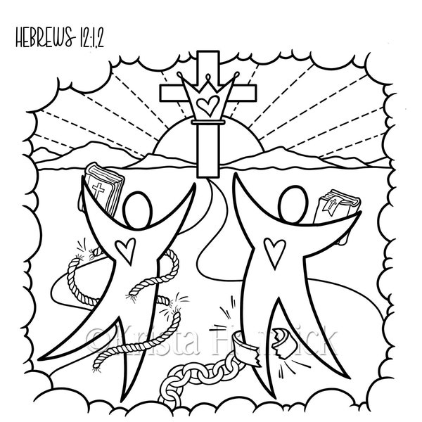 Run with Perseverance  coloring page in three sizes: 8.5X11, 8X10, 6X8 for Bible journaling tip-in