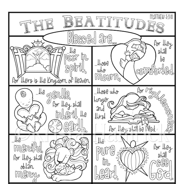 The Beatitudes  coloring page in three sizes: 8.5X11, 8X10, 6X8 for Bible journaling tip-in