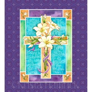 FABRIC PANEL Easter Cross cotton quilt fabric panel  Overall fabric size 36X42 **Please Read Shipping Details Below**