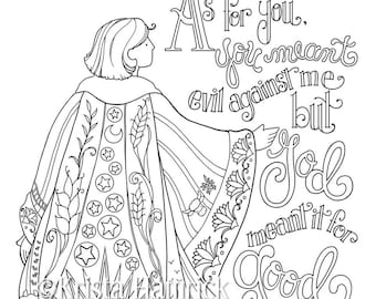 Joseph's Coat of Many Colors coloring page 8.5X11, Bible journaling tip-in 6X8