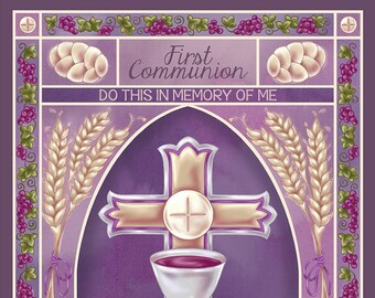 ART PRINT  First Communion-- Personalized original art print 8X10, 11X14