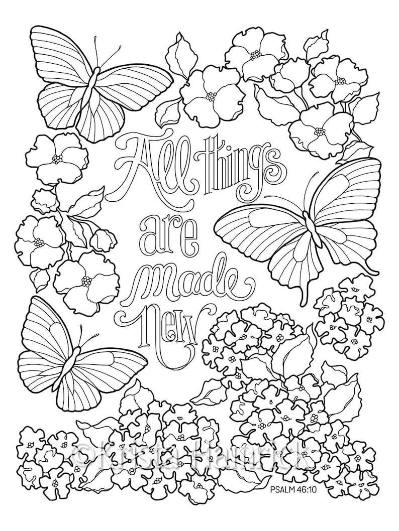 All Things are Made New coloring page in two sizes: 8.5X11, Bible journaling tip-in 6X8 image 1