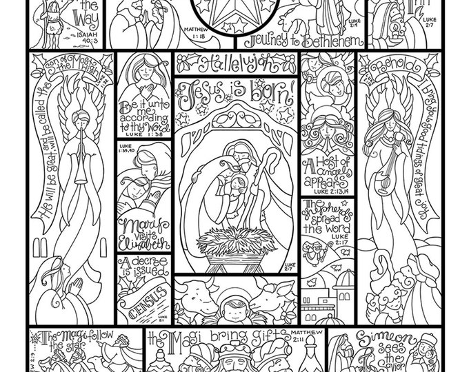 Story of the Nativity Coloring Page in Three Sizes: 8.5X11, 8X10