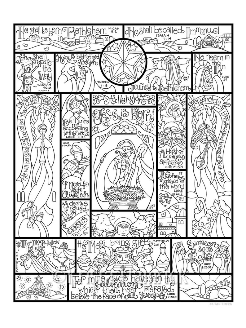 Story of the Nativity coloring page in three sizes: 8.5X11 ...
