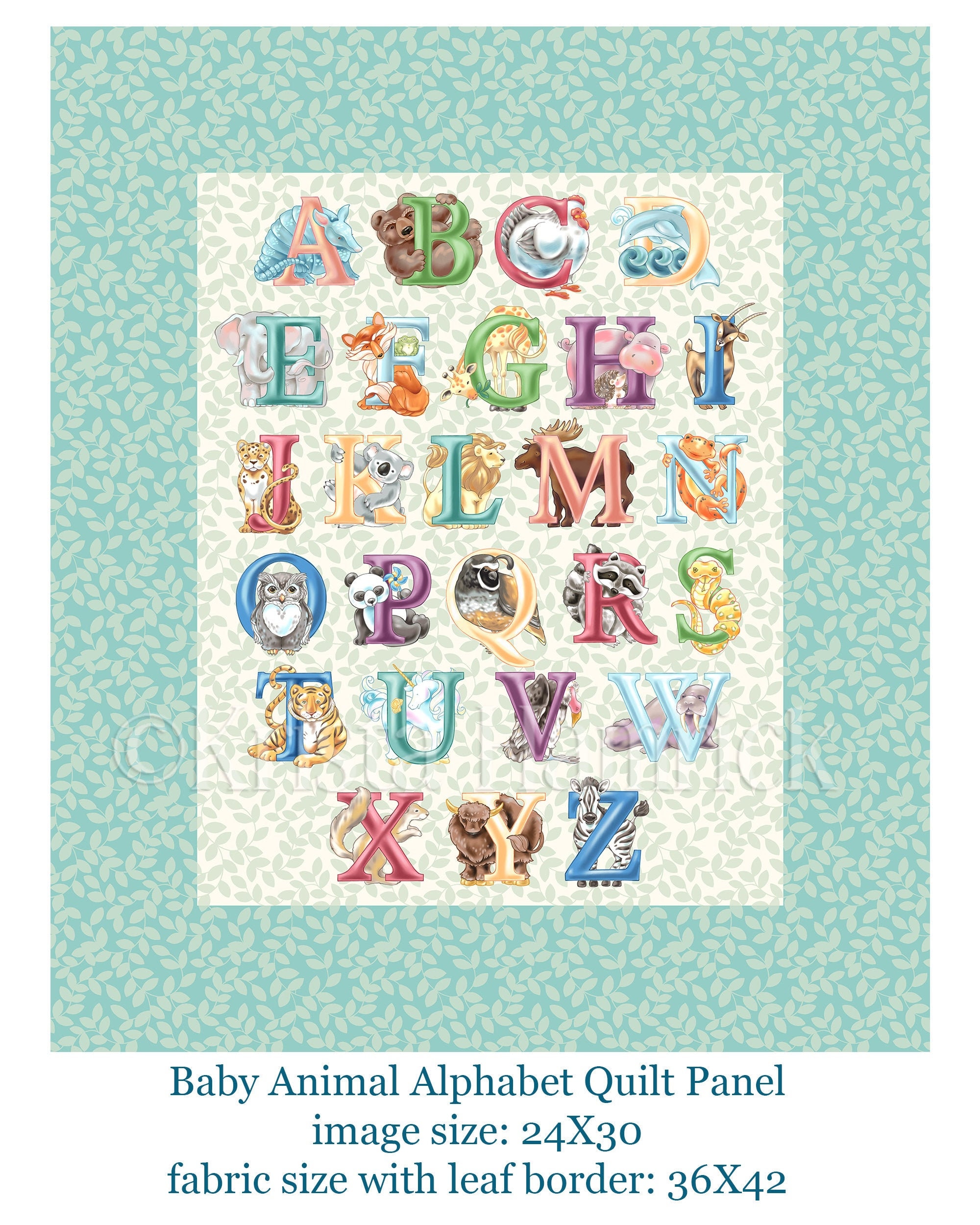 Fabric Baby Pre-Quilted Panel Alphabet Zoo Animals 35x44