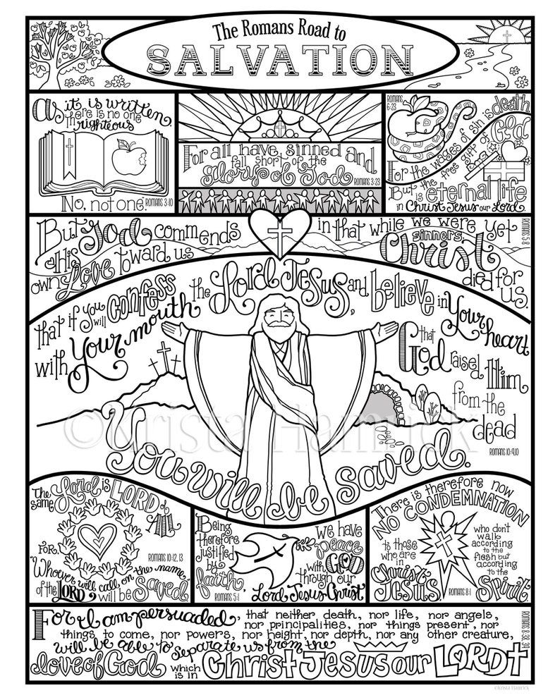 The Romans Road to Salvation coloring page in three sizes Etsy