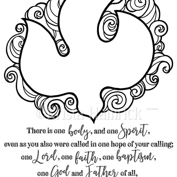 One Lord One Faith One Baptism / Ephesians 4   coloring page in two sizes_ 8.5X11, Bible journaling tip-in 6X8