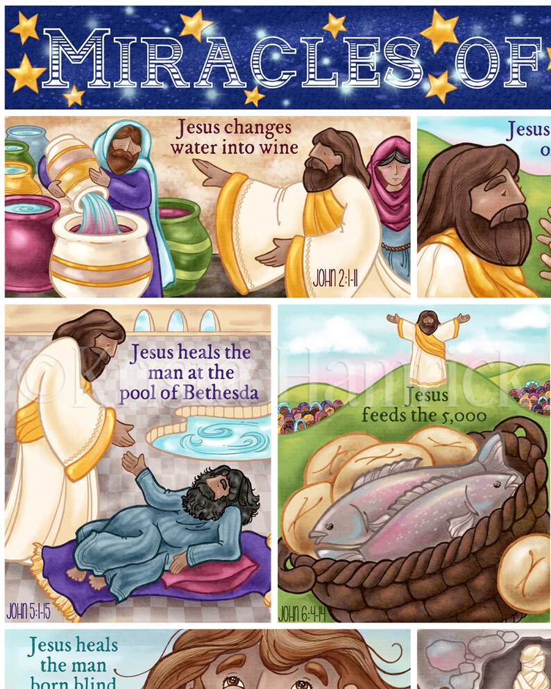 ART PRINT Miracles of Jesus-- Original Art Print 8X10, 11X14 - Etsy