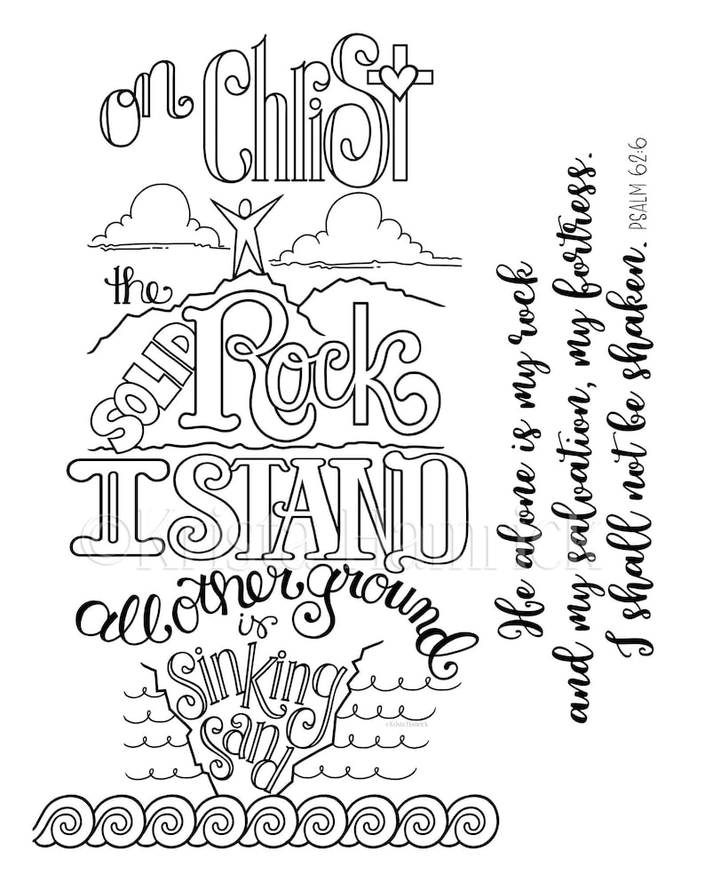 On Christ the Solid Rock I Stand Coloring Page and Bookmarks | Etsy