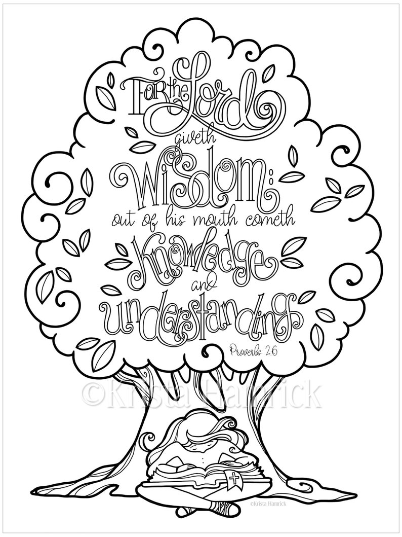 Wisdom/Proverbs 2:6 coloring page in two sizes_ 8.5X11, Bible journaling tip-in 6X8 image 1
