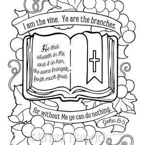I Am the Vine  coloring page  8.5X11  Bible journaling tip-in  6X8