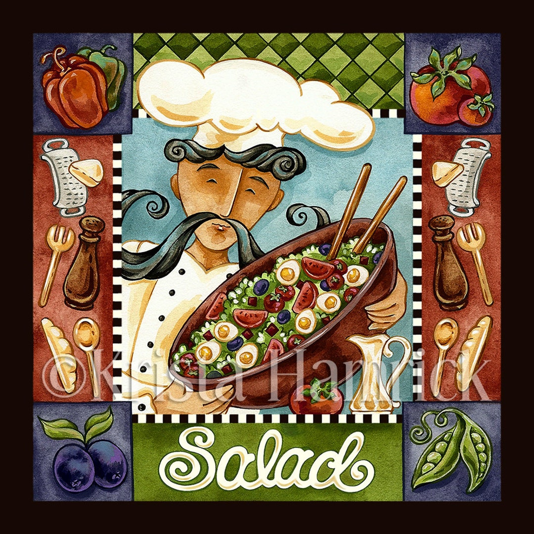 ART PRINT Salad Chef-- Kitchen Art, Original Art Print 8X8, 12X12 - Etsy