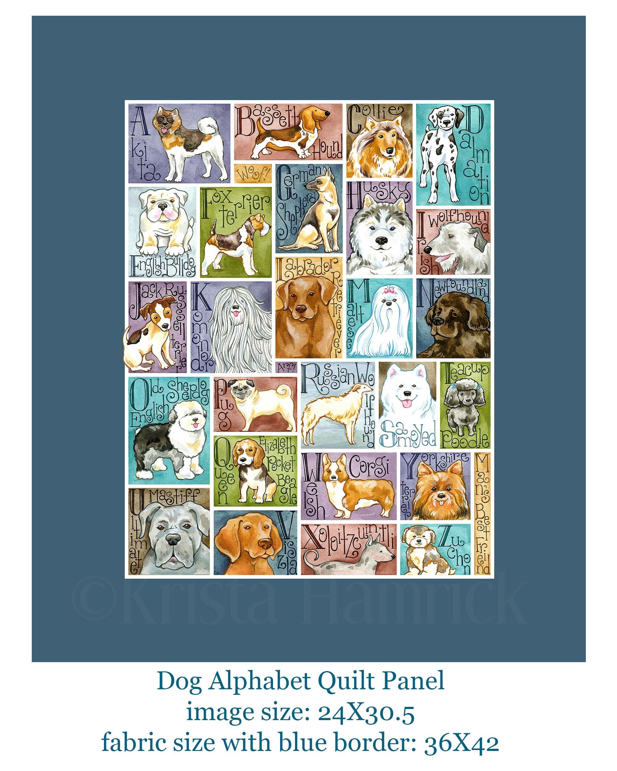 FABRIC PANEL Dog Alphabet Cotton Quilt Fabric Panel Overall Etsy