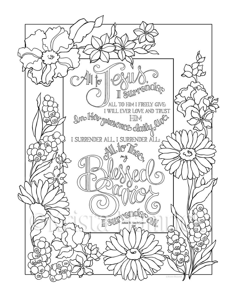 I Surrender All Coloring Page In Two Sizes 8 5x11 Bible Etsy