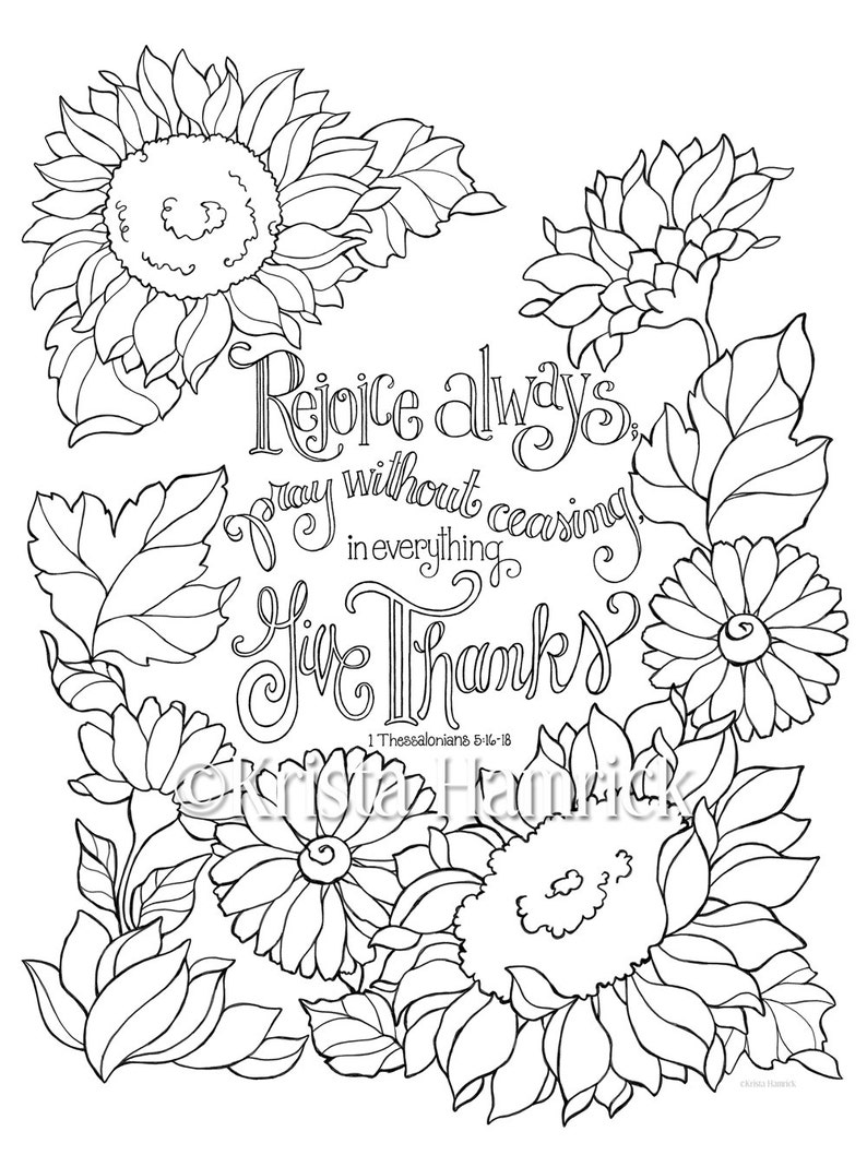 Rejoice Always coloring page in two sizes: 8.5X11 and Bible journaling tip-in 6X8 image 1