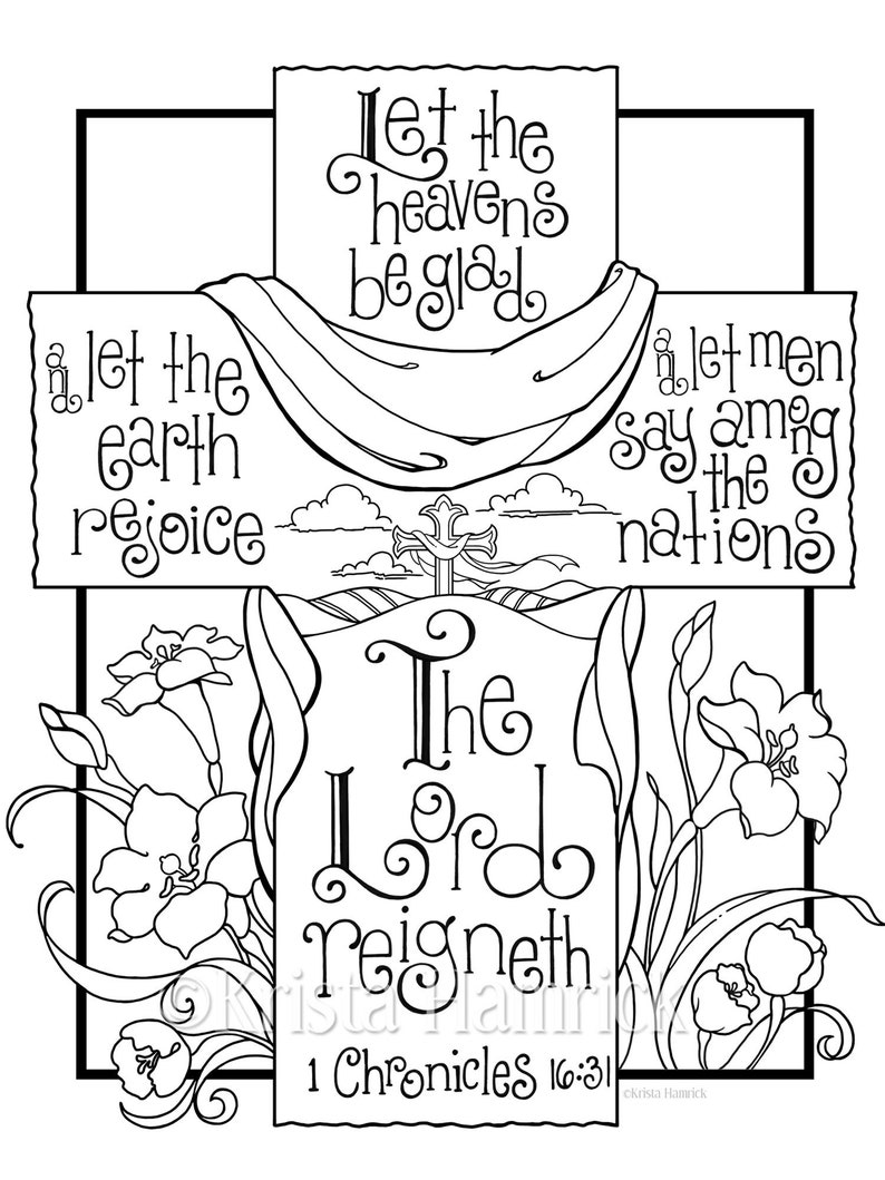 Let the Earth Rejoice / 1 Chronicles 16:31 coloring page in two sizes_ 8.5X11, Bible journaling tip-in 6X8 image 1