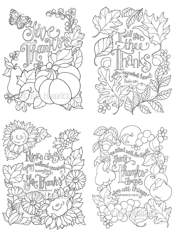 Grateful Heart series of four coloring pages in two sizes