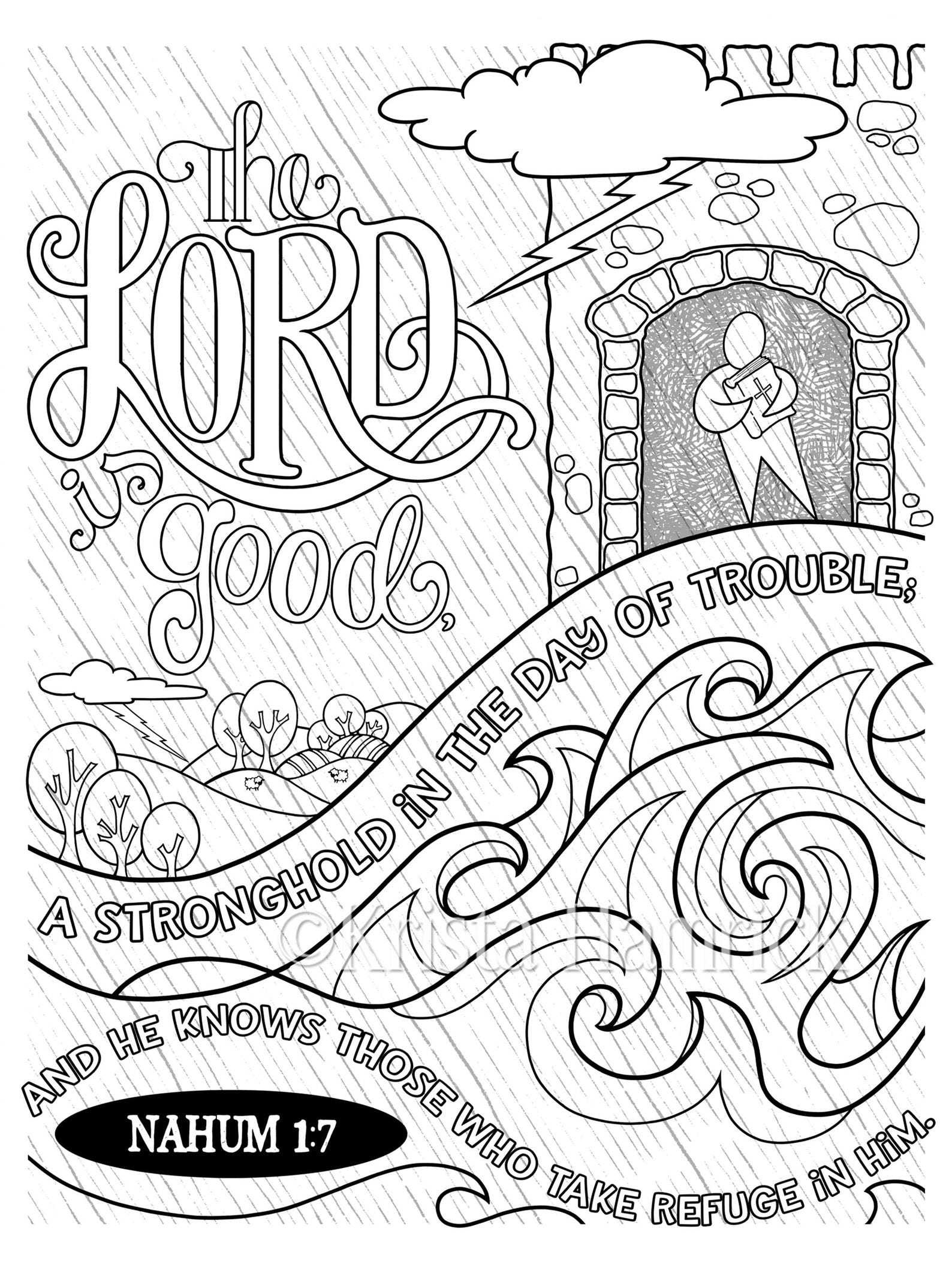 Nahum 1:7 Coloring Page in Two Sizes-- 8.5X11, Bible Journaling Tip-in ...