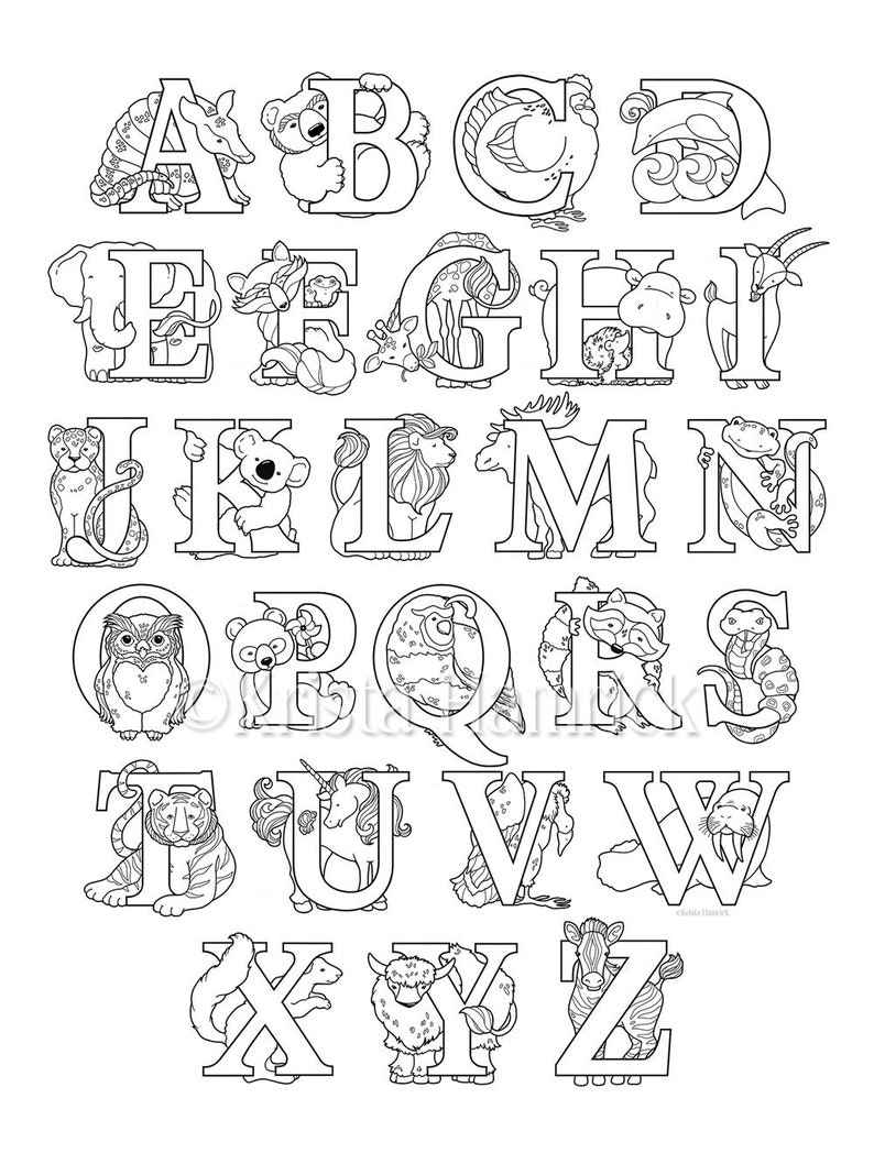 Animal Alphabet Coloring Page, 8.5X11 Etsy