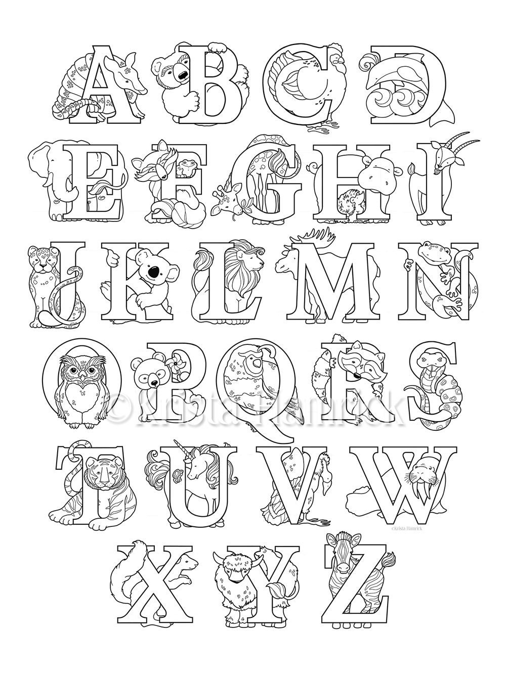 Animal Alphabet coloring page 8.5X11 | Etsy México