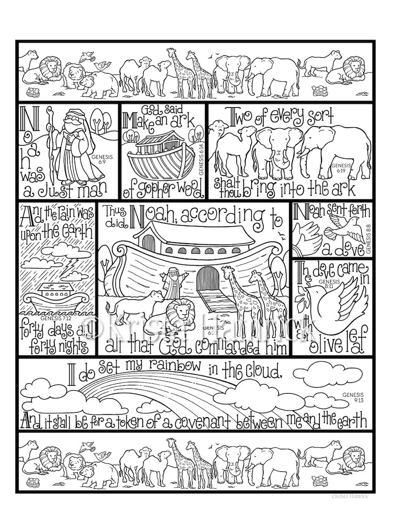 Download Noah's Ark coloring page in three sizes: 8.5X11 8X10 | Etsy