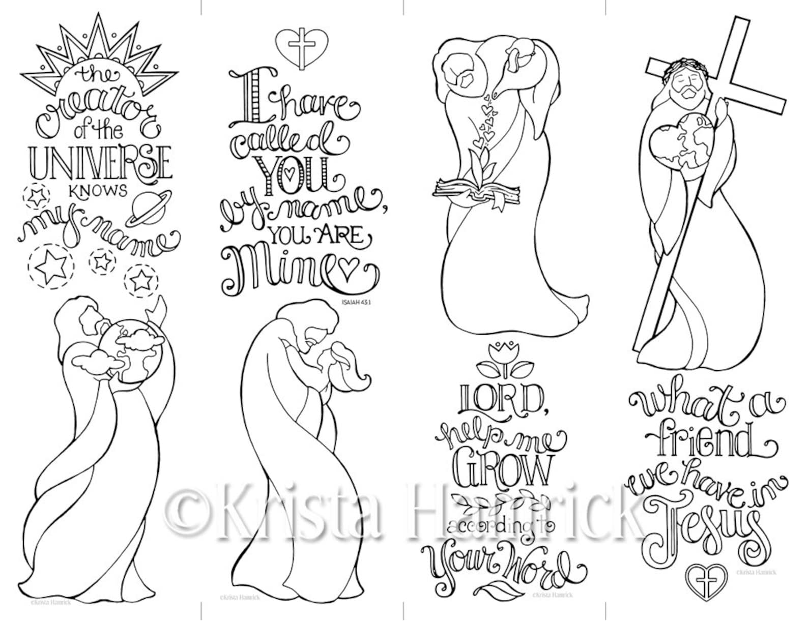 Set of 4 Jesus bookmarks coloring page 8.5X11 also suitable | Etsy