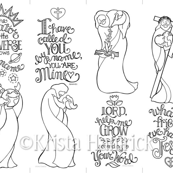 Set of 4 Jesus bookmarks  coloring page 8.5X11, also suitable for Bible Journaling