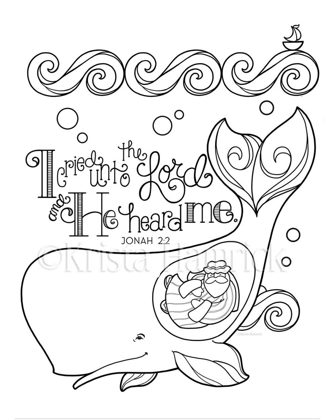 Jonah and the Whale Coloring Page 8.5X11 Bible Journaling