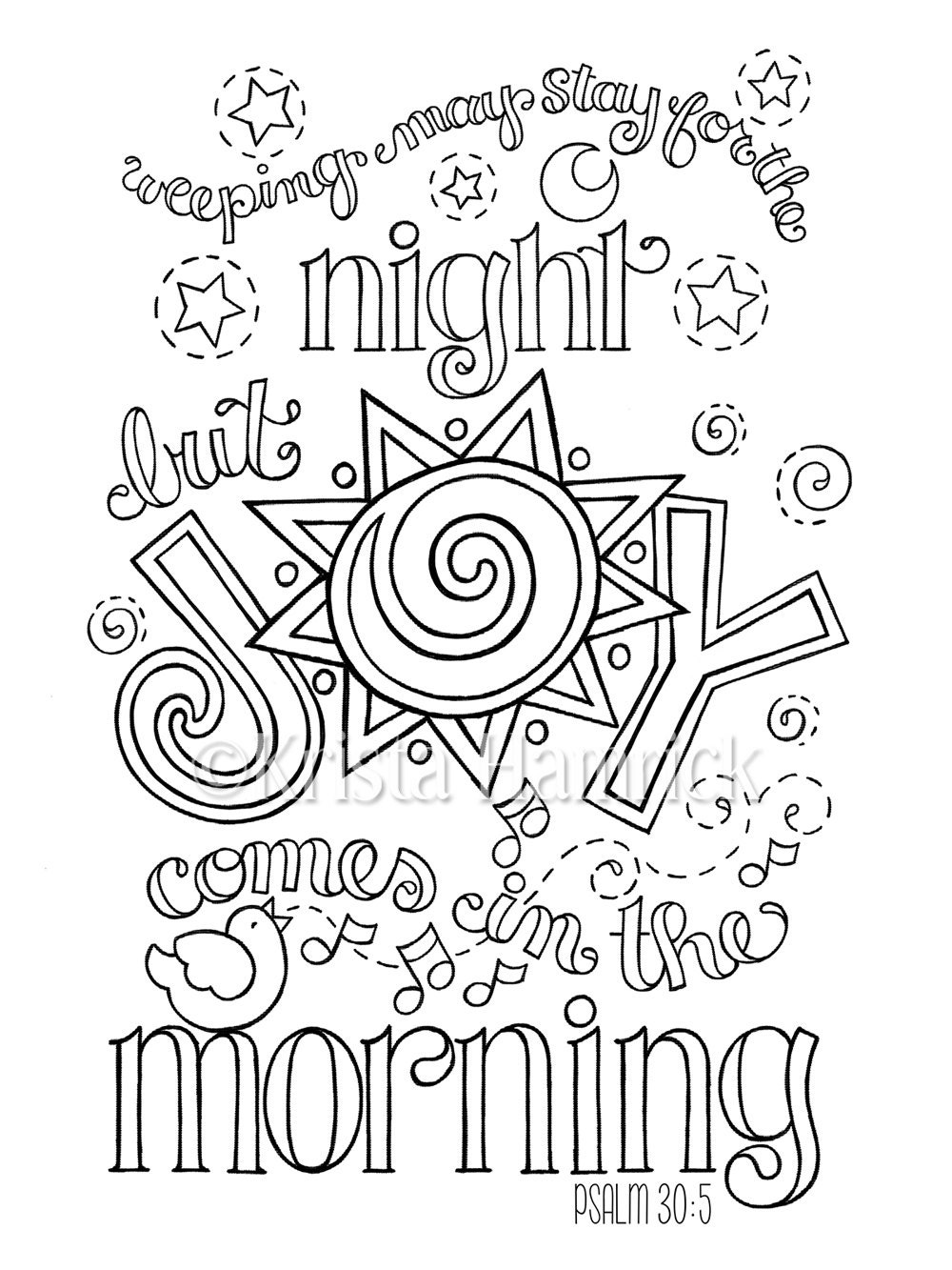 Joy Comes in the Morning coloring page in two sizes: 8.5X11 | Etsy