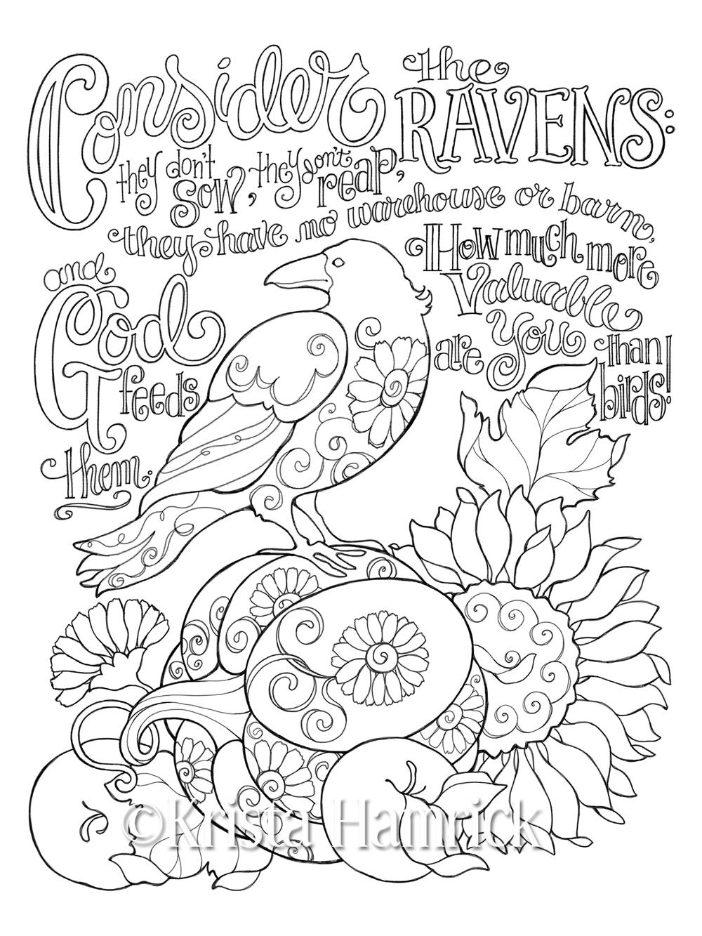 Download Consider the Ravens coloring page 8.5X11 Bible journaling ...