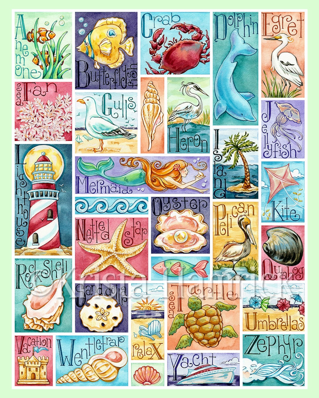 ART PRINT Seaside Alphabet Original Art Print 8X10, 11X14 - Etsy