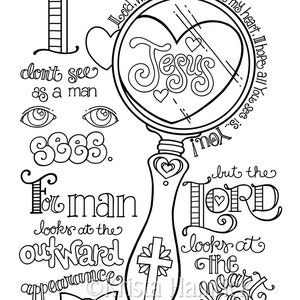 Look in My Heart  coloring page  8.5X11  Bible journaling tip-in  6X8