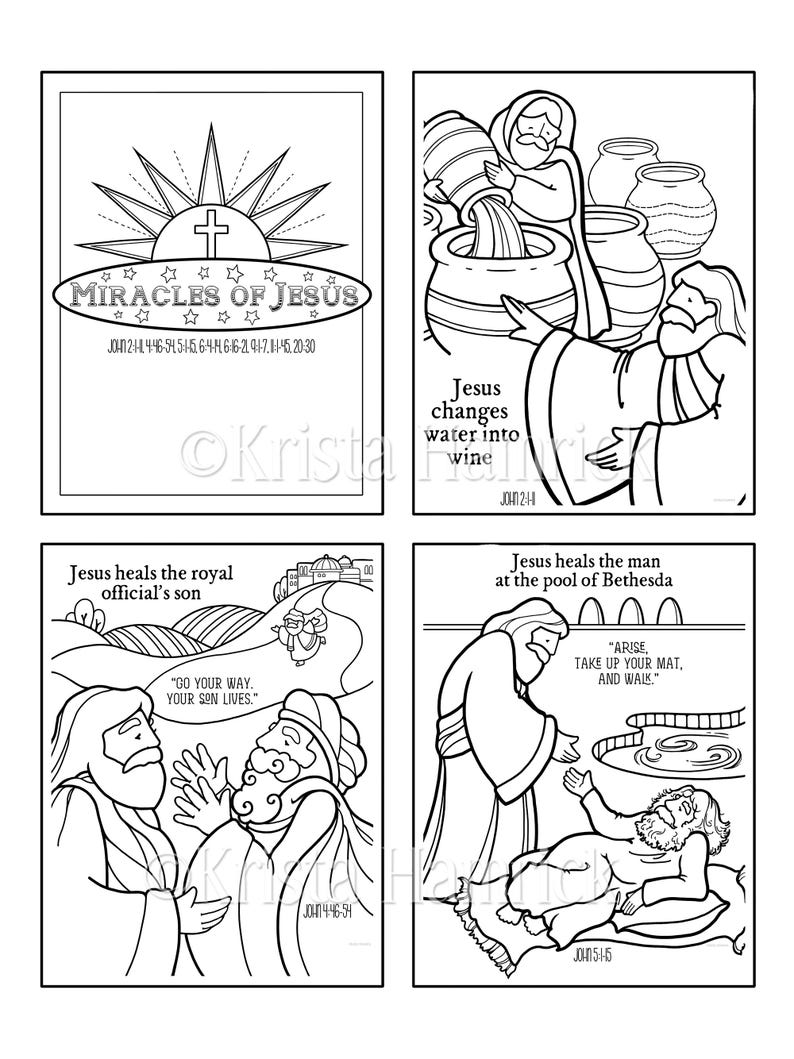 Miracles of Jesus Coloring Collection/ Includes 9 Coloring Pages Plus a ...