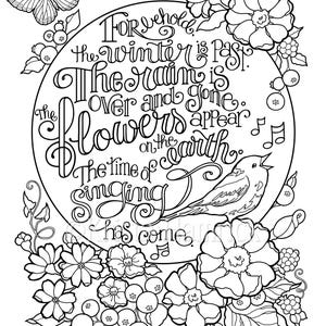 Song of Songs 2:11   coloring page in two sizes-- 8.5X11, Bible journaling tip-in 6X8