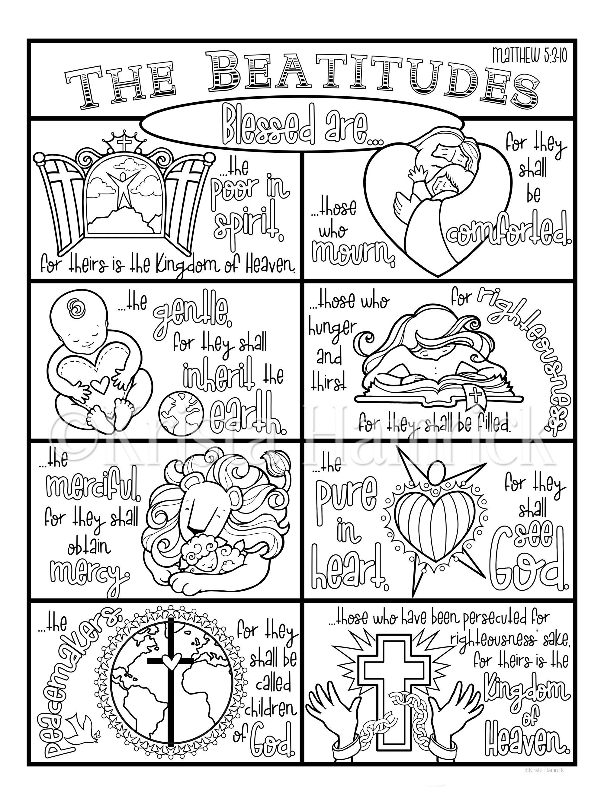 The Beatitudes Coloring Page in Three Sizes 8.5X11 8X10 6X8 Etsy