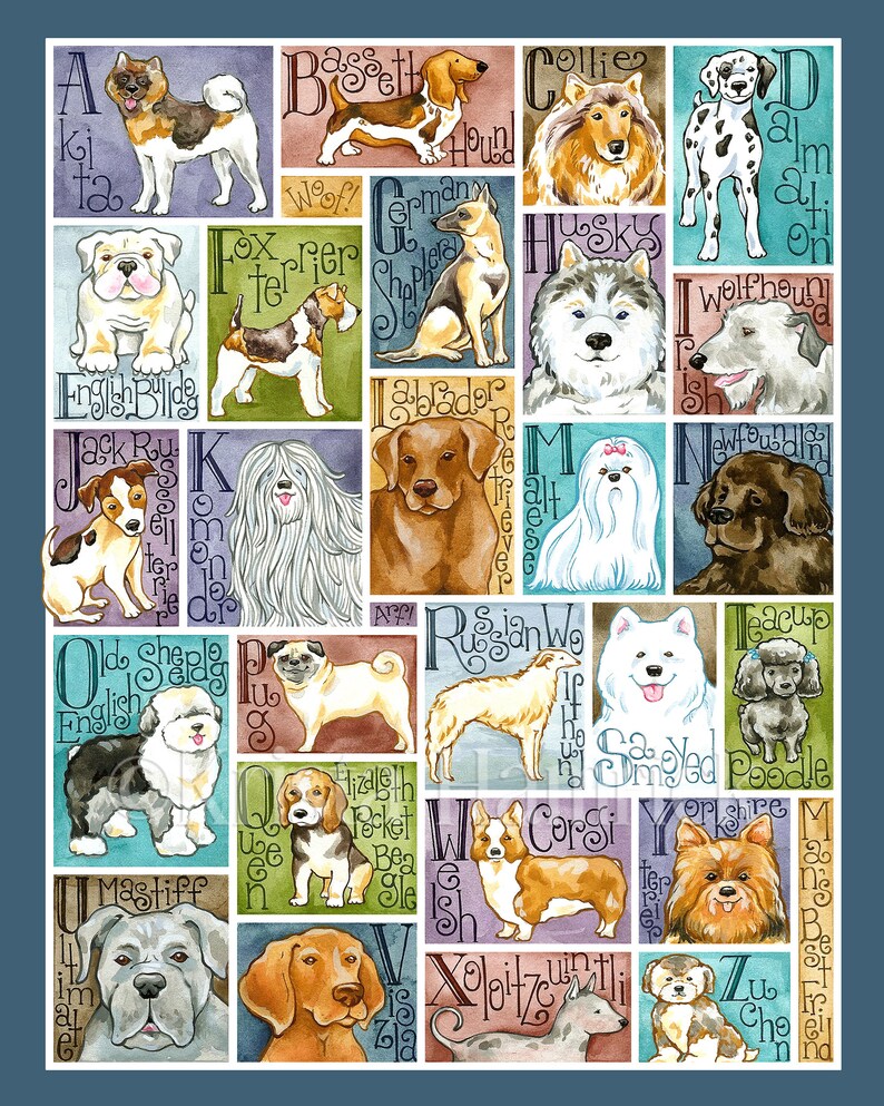 FABRIC PANEL Dog Alphabet Cotton Quilt Fabric Panel Overall Etsy UK