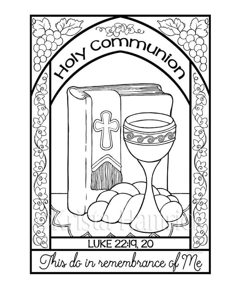 Holy Communion coloring page in two sizes: 8.5X11, Bible journaling tip-in 6X8 image 1