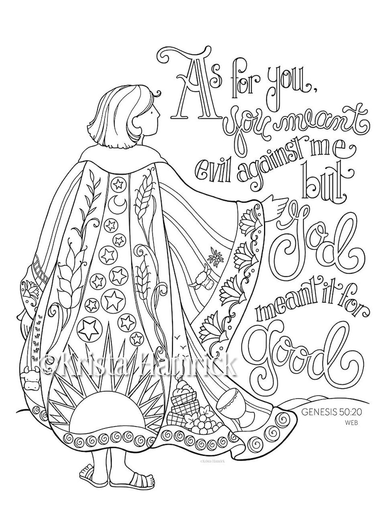 Joseph's Coat of Many Colors coloring page 8.5X11, Bible journaling tip-in 6X8 image 1