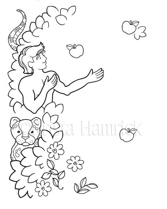 adam and eve in the garden of eden two page spread for bible etsy