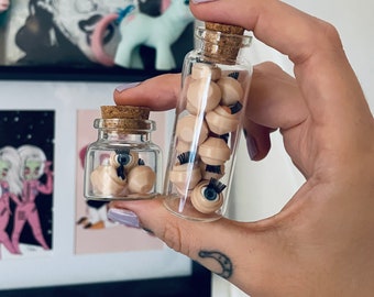 Miniature Eyeball Curiosity, Doll Eyes in Glass Jars, Creepy Cute Tiny Things, Halloween Oddity