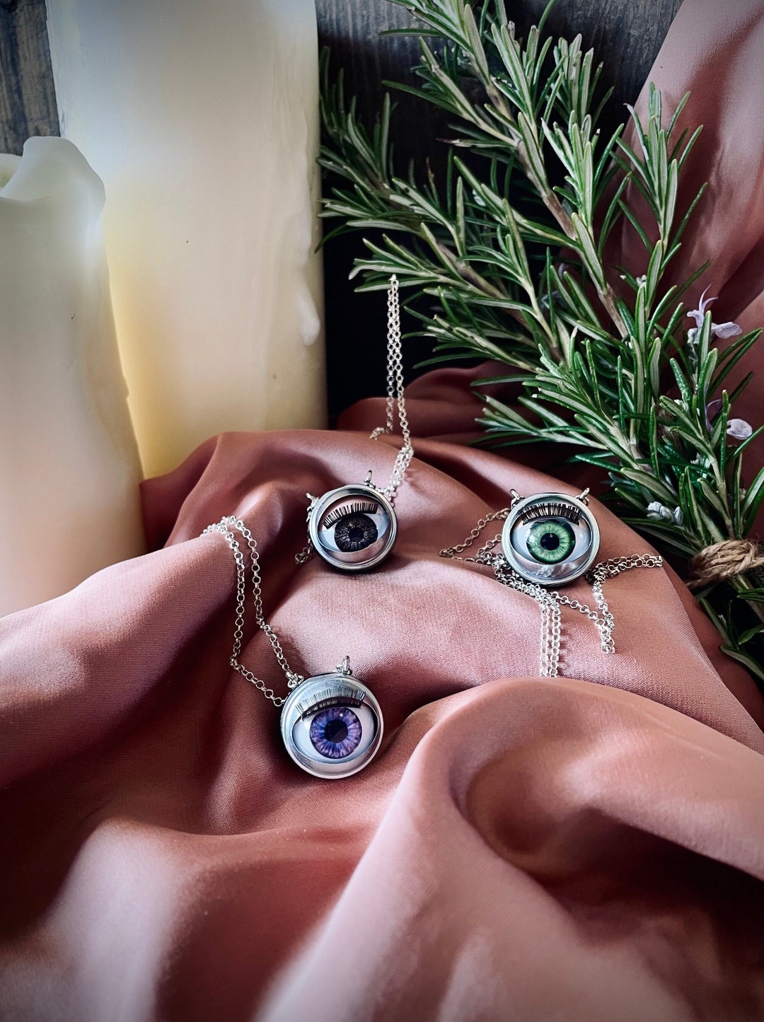 Blinking Doll Eyeball Necklace, Purple Eyes, Quirky Jewelry, Moving Eye Necklace, Weird Goth