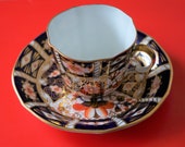 Circa - 1921 Antique ROYAL CROWN DERBY Old Imari Fluted Imari Cup Saucer