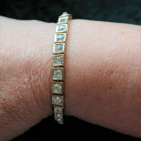 Vintage diamente gold tone link bracelet