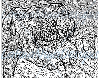 Zentangle Dog, adult coloring page, instant download, printable, pdf