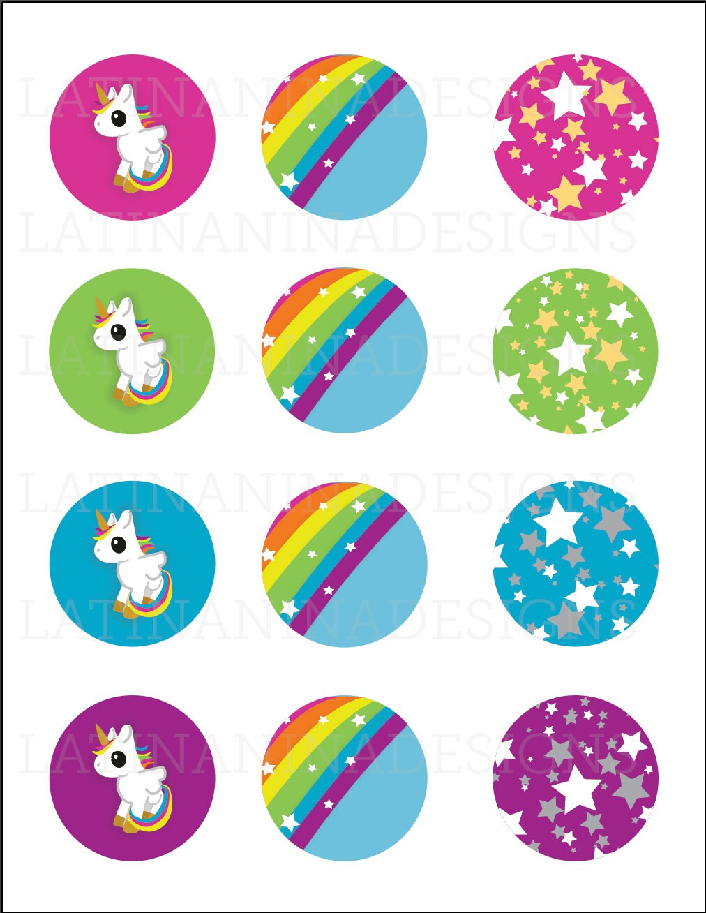 Unicorn Cupcake Toppers Instant Download Cupcake Toppers Etsy